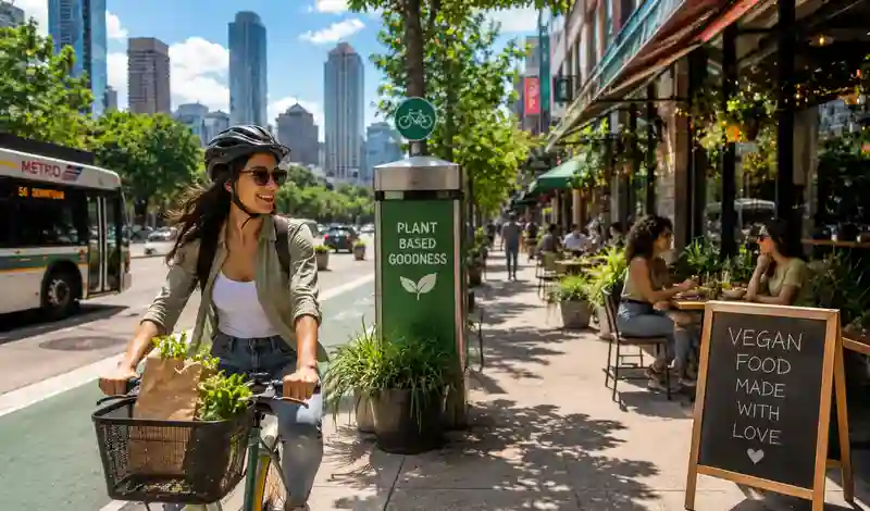 Getting around Houston's vegan food scene by bike, public transit, and walkable neighborhoods with plant-based restaurants.